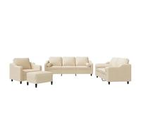 Hothingwell Ensemble de Canapés 4 Pcs avec Coussins Crème Tissu | Structure contreplaqué métal, maximum 110 kg par siège, oreillers cylindriques, pouf polyvalent, tissu respirant