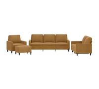Hothingwell Ensemble de Canapés 4 Pcs avec Coussins Marron Velours | Velours doux, structure contreplaqué et métal, pouf polyvalent, taille compacte, 110 kg par siège