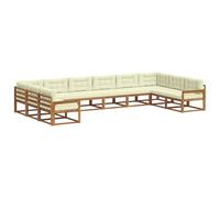 Hothingwell Ensemble de Canapés d'Extérieur 10 pc Acacia Naturel et Crème | Canapé d'angle, lattes, acacia massif, jardin, patio, bord de piscine, design moderne
