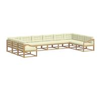 Hothingwell Ensemble de Canapés d'Extérieur 10 Pc Blanc et Crème Acacia | Design à lattes, cadre acacia massif, accoudoirs bois, jardin patio bord de piscine, look moderne minimaliste