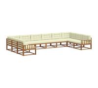 Hothingwell Ensemble de Canapés d'Extérieur 10 pc Naturel et Crème | Acacia massif, cadre à lattes, accoudoirs en bois, jardin, patio, bord de piscine, design moderne
