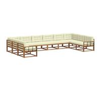 Hothingwell Ensemble de Canapés d'Extérieur 10 Pc Naturel et Crème | Acacia massif, cadre à lattes, accoudoirs en bois, design moderne, jardin, patio, bord de piscine