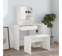 Hothingwell Ensemble de Coiffeuse Blanc 86,5x35x136 cm avec Miroir et Tabouret, Table de Maquillage en Bois d'ingénierie pour Chambre à Coucher, Rangement pour cosmétiques et Bijoux, Design
