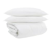 Hothingwell Ensemble de Couette 3 Pièces Blanc 100% Coton Duvet et Plumes | Housse oreiller coton doux, piquage en boîte, usage intérieur, chambre moderne, lavable à 40°C