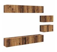 Hothingwell Ensemble Meuble TV Mural 8 Pc Bois Ancien Bois d'Ingénierie | Fixation murale, style minimaliste, étagères et portes, salon contemporain, nettoyage au chiffon humide