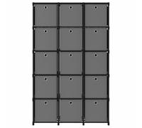 Hothingwell Étagère à 15 Cubes avec Boîtes Noir 103x30x175,5 cm Tissu | 15 compartiments ouverts,boîtes en tissu amovibles,cadre en acier,construction légère,usage polyvalent