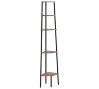 Hothingwell Étagère d'angle 5 Niveaux Marron Foncé et Noir 45,5x31,5x180 cm | Cadre acier solide, rangement compact, livres et plantes, salon chambre balcon, fixation murale