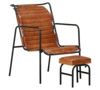 Hothingwell Fauteuil de Relaxation avec Repose-Pied Marron Cuir Véritable | Style vintage,fer enduit de poudre,cuir doux et souple,capacité 110 kg par siège,décoration intérieure,salon