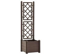 Hothingwell Jardinière avec Treillis 43x43x142 cm PP Moka | Boîte à fleurs 30 L, lit surélevé extérieur, PP léger, support grimpantes, balcon terrasse