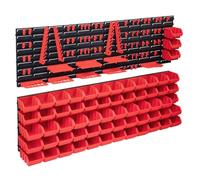 Hothingwell Kit 141pcs Bacs De Stockage Et Panneaux Muraux Rouge Et Noir | Bacs empilables,boîtes étiquetables,8 panneaux muraux,vis,clous,écrous,douilles,raccords,garage,atelier