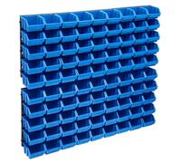 Hothingwell Kit de Bacs de Stockage et Panneaux Muraux 96 Pcs Bleu et Noir | 6 panneaux muraux,90 boîtes empilables,bacs amovibles,étiquetables,garage,atelier de bricolage,petites pièces