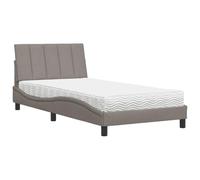 Hothingwell Lit avec Matelas Taupe 100 x 200 cm | Cadre Bois, Tissu Polyester, Mousse Confort, Tête de Lit Rembourrée, Pieds Robustes