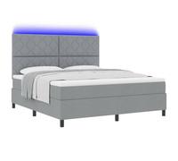 Hothingwell Lit Box Spring 180 x 200 cm Gris Clair Tissu avec Bandes LED | Tête de lit ajustable, matelas ressorts ensachés moyen-ferme, cadre bois d'ingénierie, 5 V courant continu