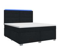 Hothingwell Lit Boxspring 160 x 200 cm Noir Tissu avec Matelas | Tête de lit réglable 78 à 88 cm, pieds ajustables, LED USB 5 V, ressorts ensachés, surmatelas mousse, lattes incluses,