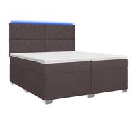 Hothingwell Lit Boxspring avec Matelas Marron Foncé 200 x 200 cm Tissu | Tête de lit 78-88 cm, pieds réglables, sommier à lattes inclus, LED USB 5V, ressorts ensachés, surmatelas mousse