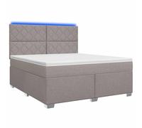 Hothingwell Lit Boxspring avec Matelas Taupe 160 x 200 cm Tissu | Tête de lit réglable 78-88 cm, LED USB, ressorts ensachés, surmatelas mousse, pieds réglables