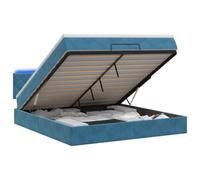 Hothingwell Lit Coffre avec Matelas et LED Bleu Foncé 140 x 190 cm Velours | Mécanisme à levage à gaz, sommier à lattes inclus, housses amovibles et lavables, alimentation USB 5 V, tête de lit réglable