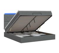 Hothingwell Lit Coffre avec Matelas et LED Gris foncé 140 x 190 cm Tissu | Rangement sous lit, tête de lit réglable 78/88 cm, sommier à lattes inclus, LED USB, housses lavables