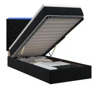Hothingwell Lit Coffre avec Matelas et LED Noir 100 x 200 cm Velours | Sommier à lattes inclus, lattes fournies, alimentation 5 V courant continu, source USB non incluse, tête 78-88 cm