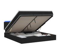 Hothingwell Lit Coffre avec Matelas et LED Noir 140 x 190 cm Tissu | Rangement sous sommier, tête de lit 78 ou 88 cm, ressorts ensachés, bandes LED USB, bois et acier