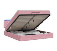 Hothingwell Lit Coffre avec Matelas Et LED Rose 140 x 190 cm Velours | Mecanisme a levage a gaz, tete de lit reglable, sommier a lattes inclus, alimentation USB, ressorts ensaches