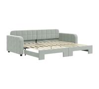Hothingwell Lit de Jour avec Gigogne 90x200 cm Gris Clair Velours | Canapé et lit double,velours doux,sommier à lattes,structure bois et métal,chambre,salon