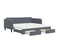 Hothingwell Lit de Jour Gigogne 100x200 cm Velours Gris Foncé avec Tiroirs | 2 matelas mousse fournis, cadre bois et métal, 2 tiroirs à roulettes, canapé et lit double, rangement vêtements et jouets