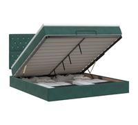 Hothingwell Lit Ottoman avec Matelas 140 x 200 cm Vert Foncé Velours | Tête de lit réglable 78-88 cm, ressorts ensachés, rangement caché, sommier à lattes inclus, housses lavables