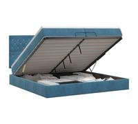 Hothingwell Lit Ottoman avec Matelas Bleu foncé 200 x 200 cm Velours | Tête de lit réglable 78-88 cm, ressorts ensachés, rangement caché, sommier à lattes inclus, housses amovibles