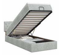 Hothingwell Lit Ottoman avec Matelas Gris Clair 90 x 200 cm Velours | Tête de lit réglable 78-88 cm, ressorts ensachés, rangement caché, sommier à lattes inclus