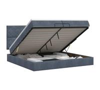 Hothingwell Lit Ottoman avec Matelas Gris Foncé 200 x 200 cm Velours | Tête de lit réglable 78-88 cm, cadre acier laqué et bois d'ingénierie, sommier à lattes inclus, rangement caché, housses