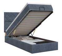 Hothingwell Lit Ottoman avec Matelas Gris Foncé 90 x 200 cm Velours | Sommier à lattes inclus, têtes de lit réglables 78-88 cm, rangement caché, housses amovibles