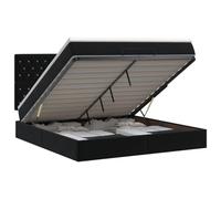 Hothingwell Lit Ottoman avec Matelas Noir 140 x 200 cm Velours | Tête de lit réglable 78-88 cm, sommier à lattes inclus, ressorts ensachés, rangement caché, housses amovibles