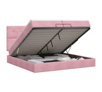 Hothingwell Lit Ottoman avec Matelas Rose 200 x 200 cm Velours | Rangement caché, tête de lit réglable 78-88 cm, ressorts ensachés, housses amovibles lavables, sommier à lattes inclus