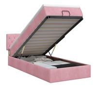Hothingwell Lit Ottoman avec Matelas Rose 90 x 200 cm Velours | Cadre acier laqué, bois d'ingénierie, sommier à lattes inclus, tête de lit ajustable, rangement caché