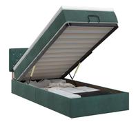 Hothingwell Lit Ottoman avec Matelas Vert Foncé 90 x 200 cm Velours | Rangement caché, tête de lit ajustable 78-88 cm, ressorts ensachés, sommier à lattes inclus, housses lavables