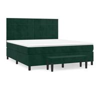 Hothingwell Lit Sommier à Lattes et Matelas Vert Foncé 180x200 cm Velours | Tête de lit réglable,ressorts ensachés,protège-matelas doux,support moyen-dur,banc bout de lit,manuel inclus