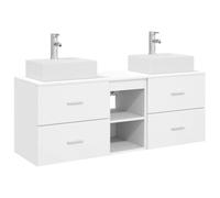 Hothingwell Meuble Lavabo Suspendu Blanc 49,5 x 41 x 62,5 cm | Bois d'ingénierie, Résistant à l'humidité, Étagères et tiroirs, 2 forets inclus