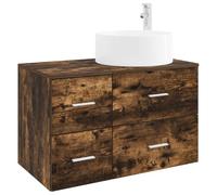 Hothingwell Meuble Salle de Bain 2 Pièces Bois d'Ingénierie Vanité Armoire | Bois composite durable, poignées argentées, compartiments spacieux, installation flexible, design moderne