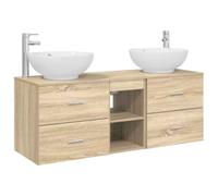 Hothingwell Meuble sous Evier 3 Pieces Dub Sonoma 49,5 x 44,5 x 65 cm | Mural, Bois D'ingenierie, Tiroirs, Etageres, Poignees Argent, Personnalisable