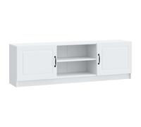 Hothingwell Meuble TV Blanc Bois Ingenierie 150 x 31 x 47 cm | Etageres retractables, Portes pivotantes 90°, Poignees bar integrees, Rangement multimedia