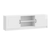 Hothingwell Meuble TV Bois d'Ingénierie 150 x 31 x 47 cm Blanc Brillant | Étagères rétractables, Portes à charnière pivotante 90°, Poignées de bar intégrées, Style vintage