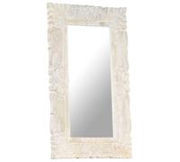 Hothingwell Miroir Blanc 80x50 cm Cadre Bois de Manguier Massif Sculpté | Motif sculpté à la main,grains de bois variables,bois dur tropical,fixation murale,pièce unique