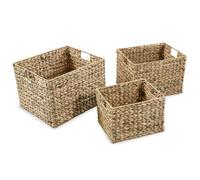 Hothingwell Panier de Rangement 3 pcs en Jacinthe d'eau avec Cadre en métal | Style tissé,charme rustique,3 tailles différentes,espace ample,pour jouets,livres,magazines
