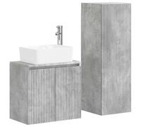 Hothingwell Sada koupelnového nábytku 2 KS Betonově šedá 33 x 34,5 x 100 cm | Inženýrské dřevo, umyvadlo a baterie součástí, reverzibilní dvířka, nástěnná montáž, bez předvrtaných otvorů