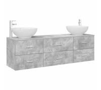Hothingwell Sada koupelnového nábytku 3 KS Betonově šedá | Inženýrské dřevo, 2 nástěnné vanity 49,5x44,5x65 cm, skříňka se zásuvkou 62x44,5x50 cm, umyvadlo a baterie součástí