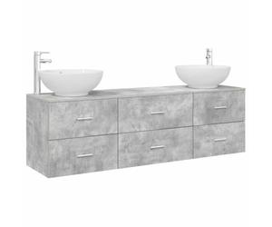 Hothingwell Sada koupelnového nábytku 3 KS Betonově šedá | Inženýrské dřevo, 2 nástěnné vanity 49,5x44,5x65 cm, skříňka se zásuvkou 62x44,5x50 cm, umyvadlo a baterie součástí