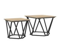 Hothingwell Set 2 Tables D'Appoint Carrées Chêne Sonoma | Finition Mate, Bois d'Ingénierie, Cadre Acier, Facile à Nettoyer, Pour Salon
