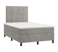 Hothingwell Sommier Tapissier Velours Gris Clair 120x190 cm | Tête de lit réglable, Matelas à ressorts ensachés, Support moyen-dur, Protège-matelas doux