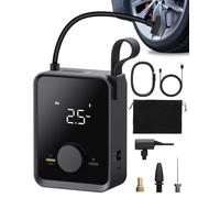 HOTO Gonfleur pneus pro 120PSI 12V DC 7500mAh, compresseur air portable LED | Mini pompe à air pour gonfler voiture, moto, bicyclette et ballons sport